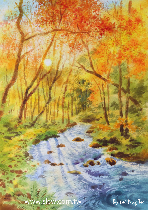  奧入瀨溪之秋 Oirase Stream in Fall_painted by Lai Ying-Tse02